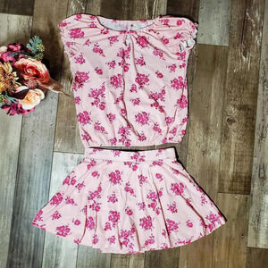 Childrens Place Pink Tinge Floral Knit Skort and Top Outfit Size XXL 16 Girls